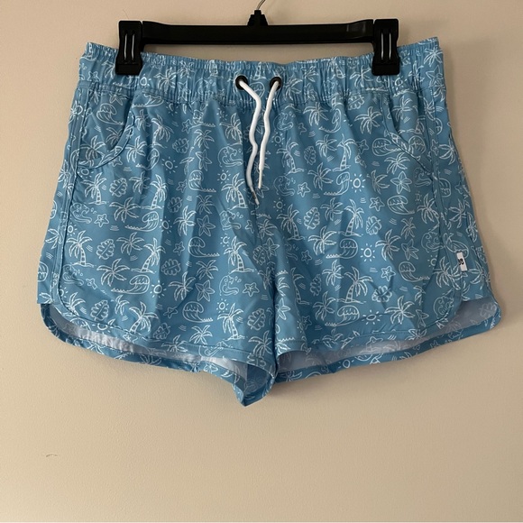 Bondi Beamers Light Blue Tropical Print Swim Shorts with Drawstring Waistband - Picture 1 of 9
